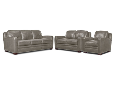 Wilmington Leather Sofa, Loveseat and Chair Set - Light Grey