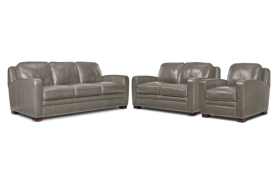 Wilmington Leather Sofa, Loveseat and Chair Set - Light Grey