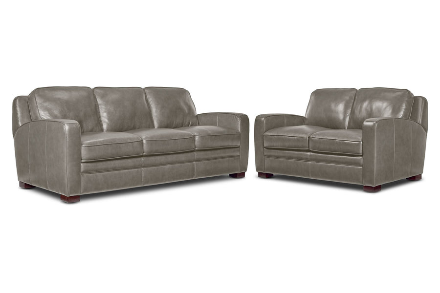 Wilmington Leather Sofa and Loveseat Set - Light Grey