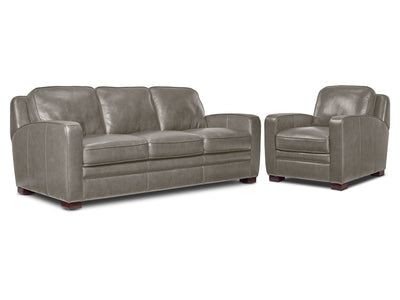 Wilmington Leather Sofa and Chair Set - Light Grey