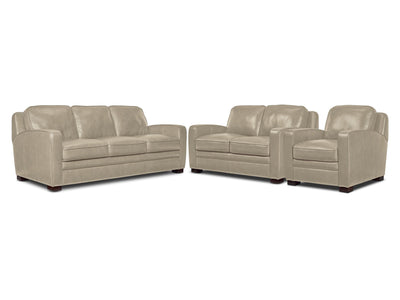 Wilmington Leather Sofa, Loveseat and Chair Set - Ivory