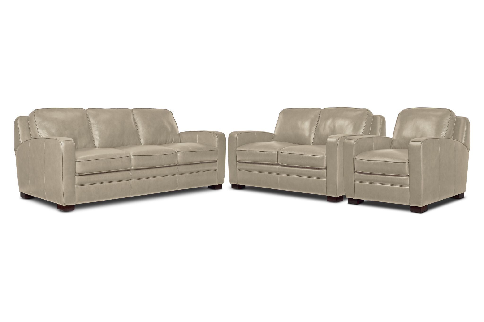 Wilmington Leather Sofa, Loveseat and Chair Set - Ivory