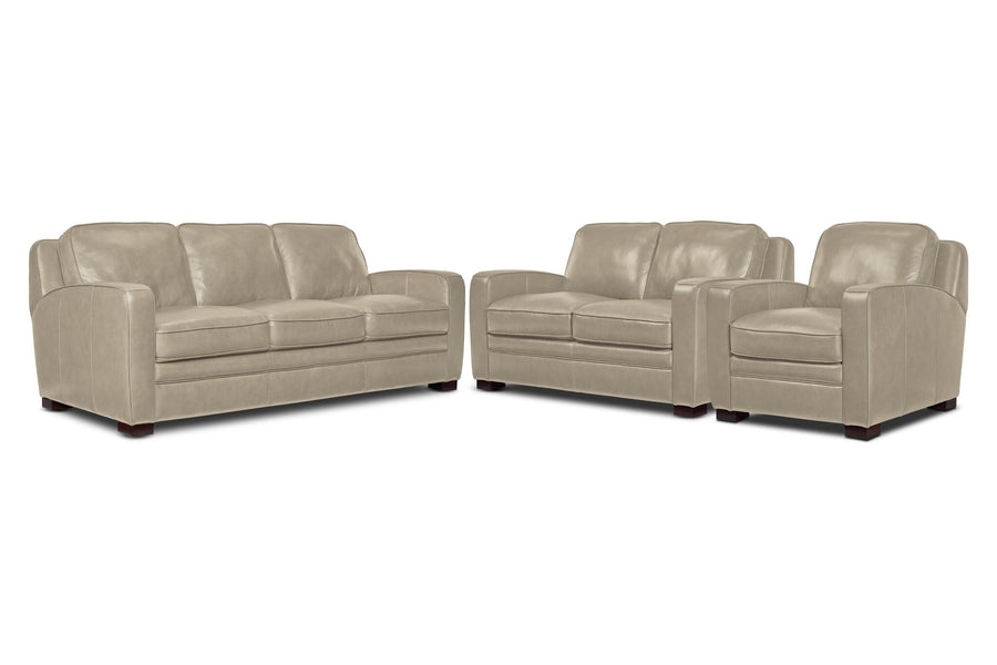 Wilmington Leather Sofa, Loveseat and Chair Set - Ivory