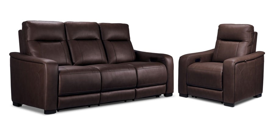 In Harmony - Zeppelin Power Reclining Sofa and Recliner Set- Brown