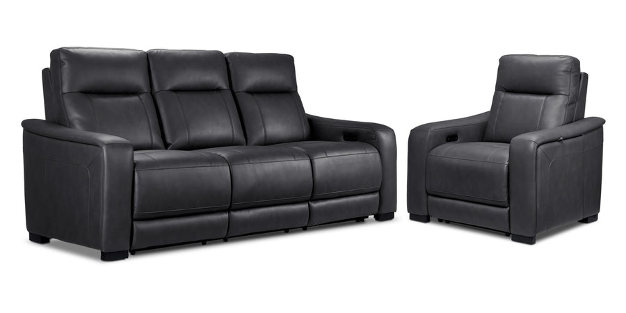 In Harmony - Zeppelin Power Reclining Sofa and Recliner Set- Dark Grey