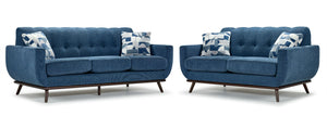 Ziva Sofa and Loveseat Set - Blue