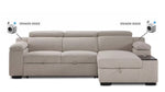 Slayden taupe polyester sectional with left-facing chaise, adjustable headrests and built-in Bluetooth speakers in both arms.
