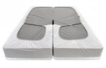 Tencel Dream split head mattress protector shown fitted over two mattress sections, highlighting the centre split and fitted elastic sides