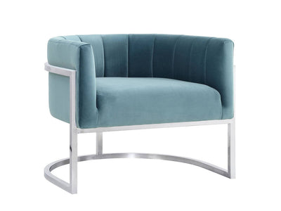 Indus Velvet Accent Chair - Sea Blue/Silver