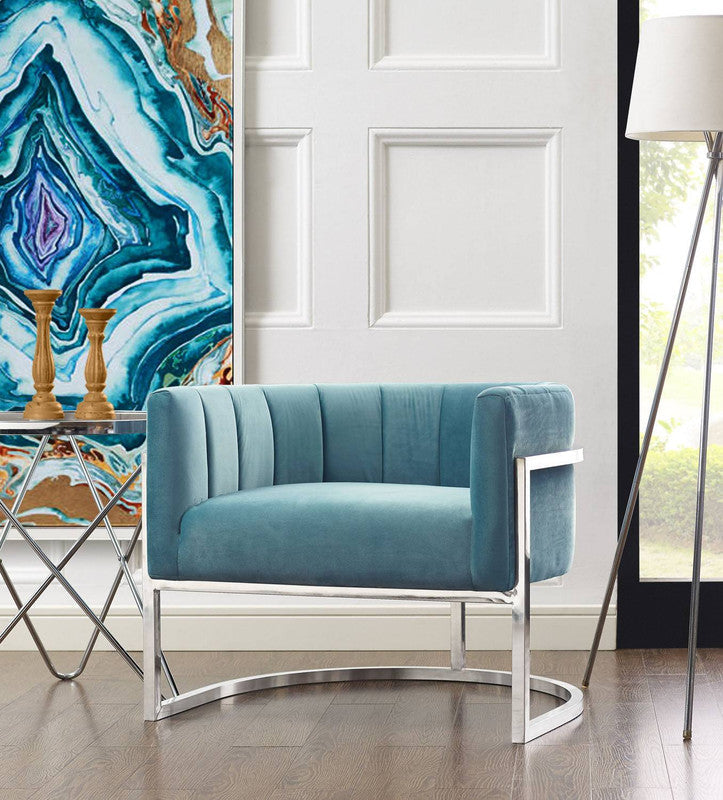 Indus Velvet Accent Chair - Sea Blue/Silver