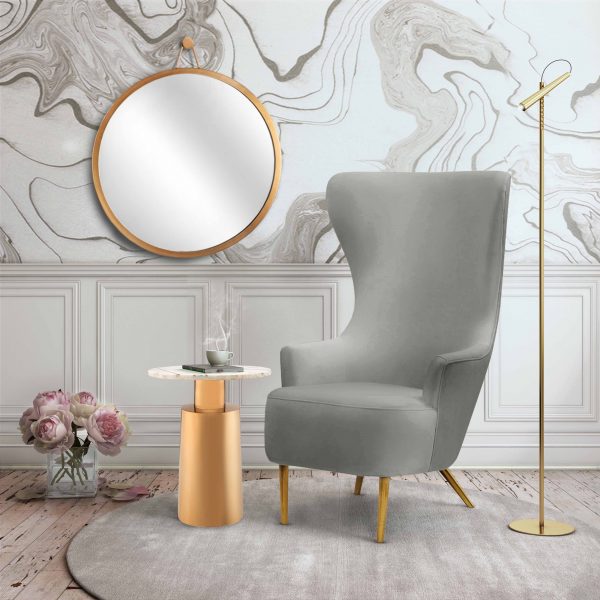 Elray Velvet Wingback Accent Chair - Grey