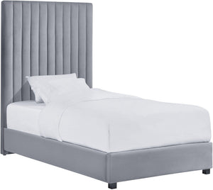 Beavais Velvet Platform Twin Bed - Grey