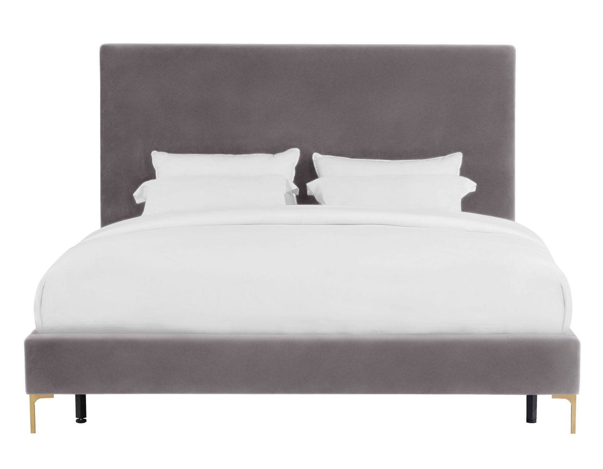 Calix Platform Textured Velvet Queen Bed  - Grey