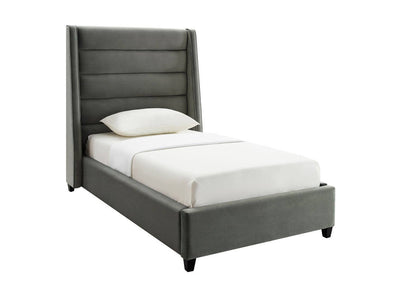 Ferret Platform Velvet Twin Bed - Grey