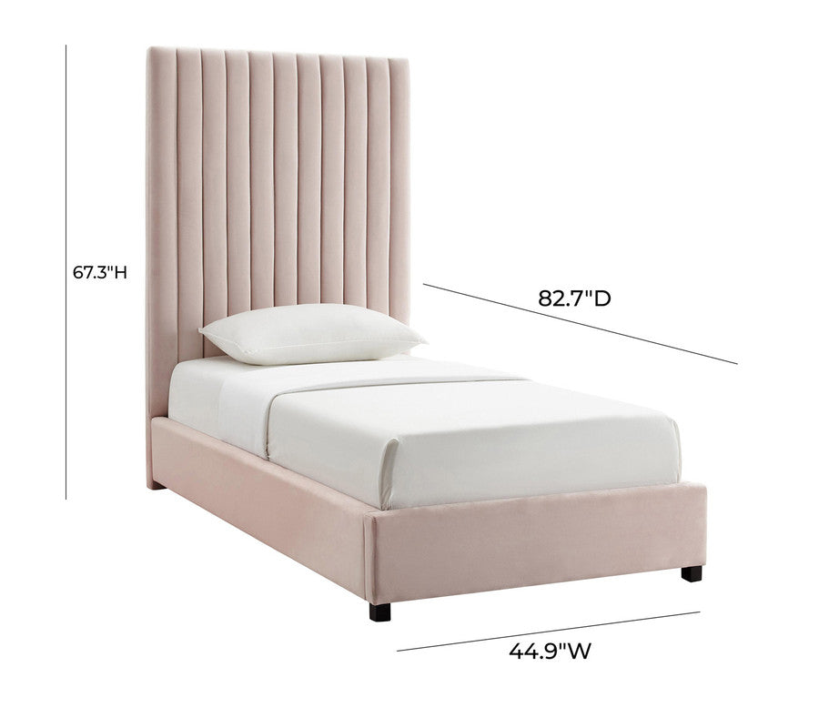 Beavais Velvet Platform Twin Bed - Blush