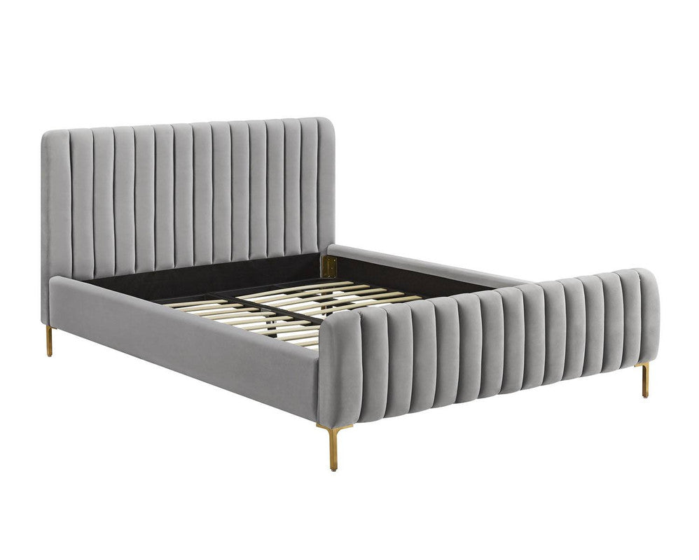 Smithdown Platform Velvet King Bed - Grey