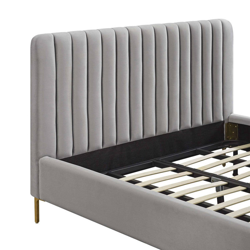 Smithdown Platform Velvet King Bed - Grey