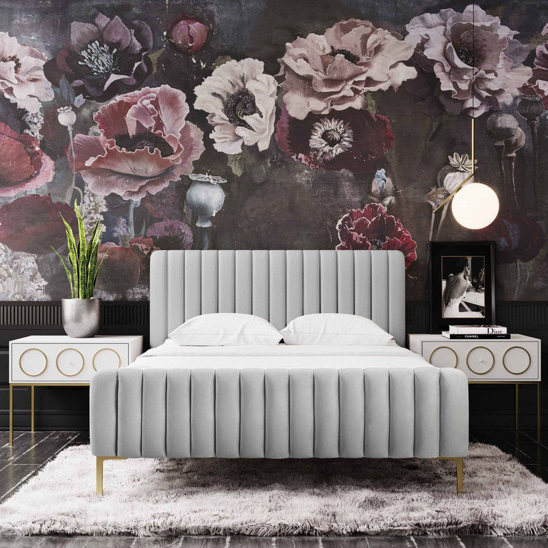 Smithdown Platform Velvet King Bed - Grey