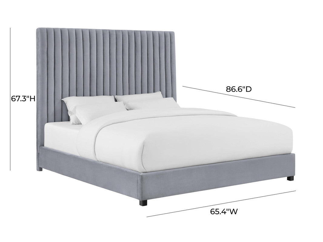 Beavais Velvet Platform Queen Bed - Grey