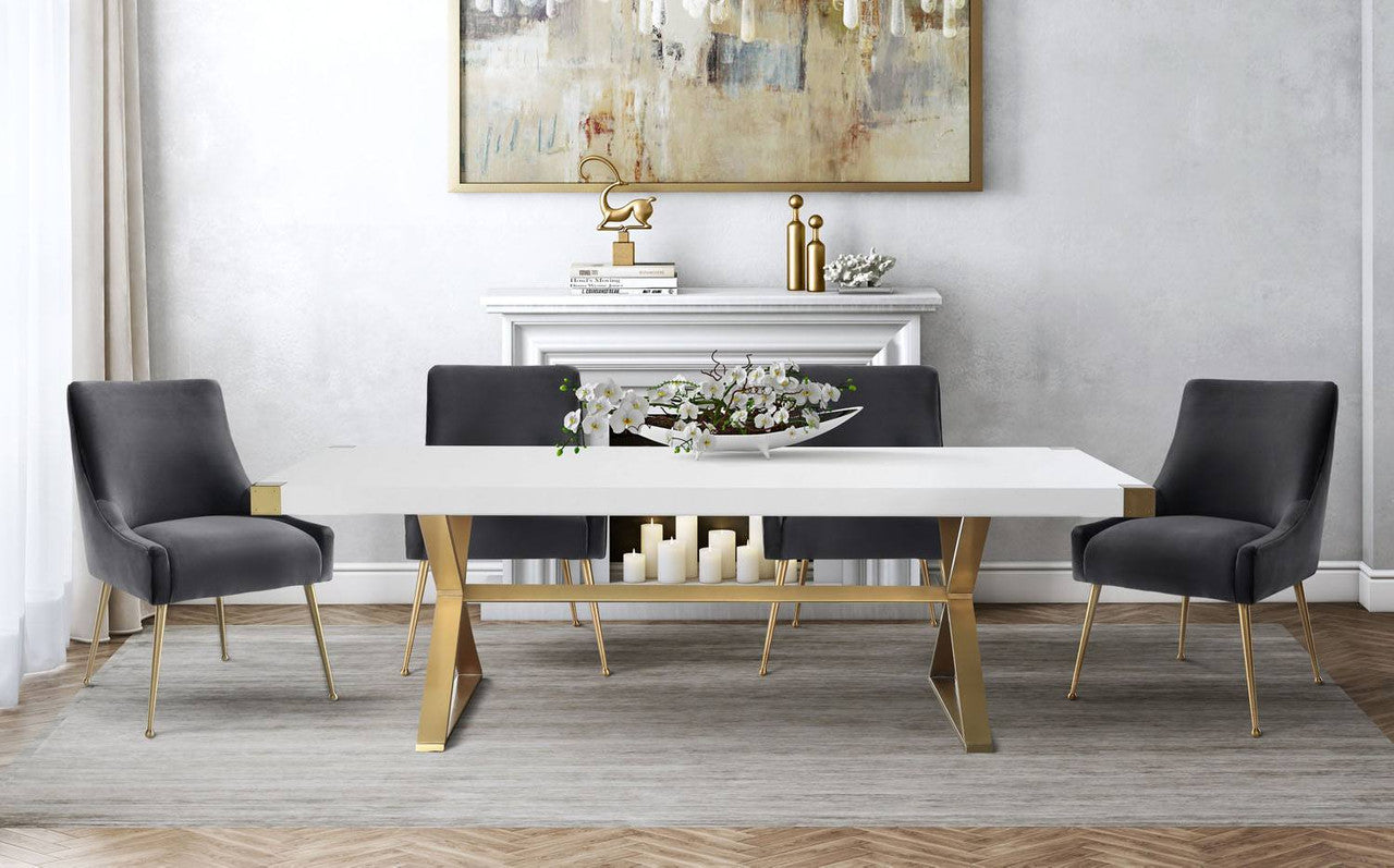 Aries Velvet Dining Chair - Grey/Gold