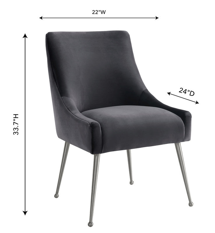 Aries Velvet Dining Chair - Grey/Silver