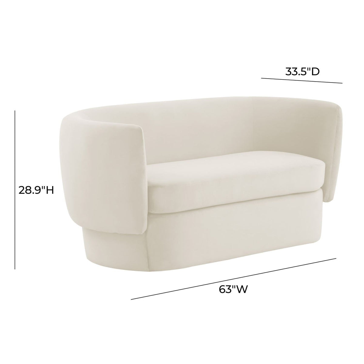 Shugir Curved Back Velvet Loveseat - Cream