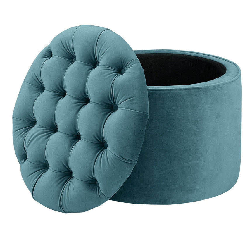 Lettie Velvet Storage Ottoman - Sea Blue