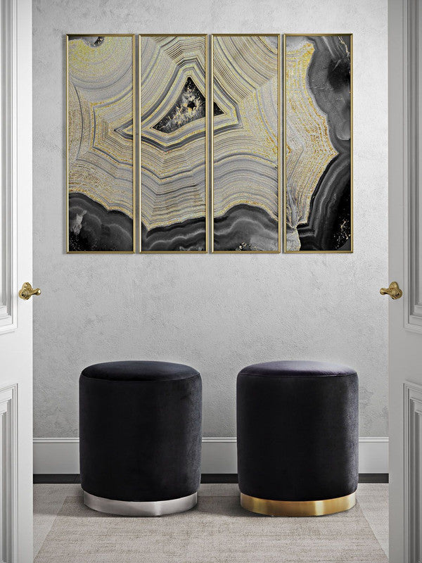 Krause Velvet Ottoman - Black/Silver