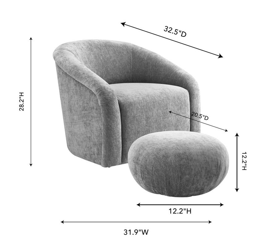 Zonda Velvet Chair/Ottoman Set - Grey