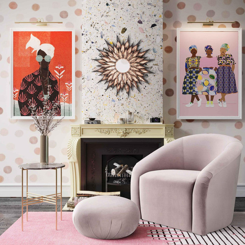 Zonda Velvet Chair/Ottoman Set - Pink