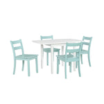 Florian 5-Piece Square Drop Leaf Dining Set - White, Aqua Blue