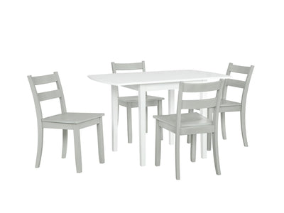 Florian 5-Piece Square Drop Leaf Dining Set - White, Light Grey