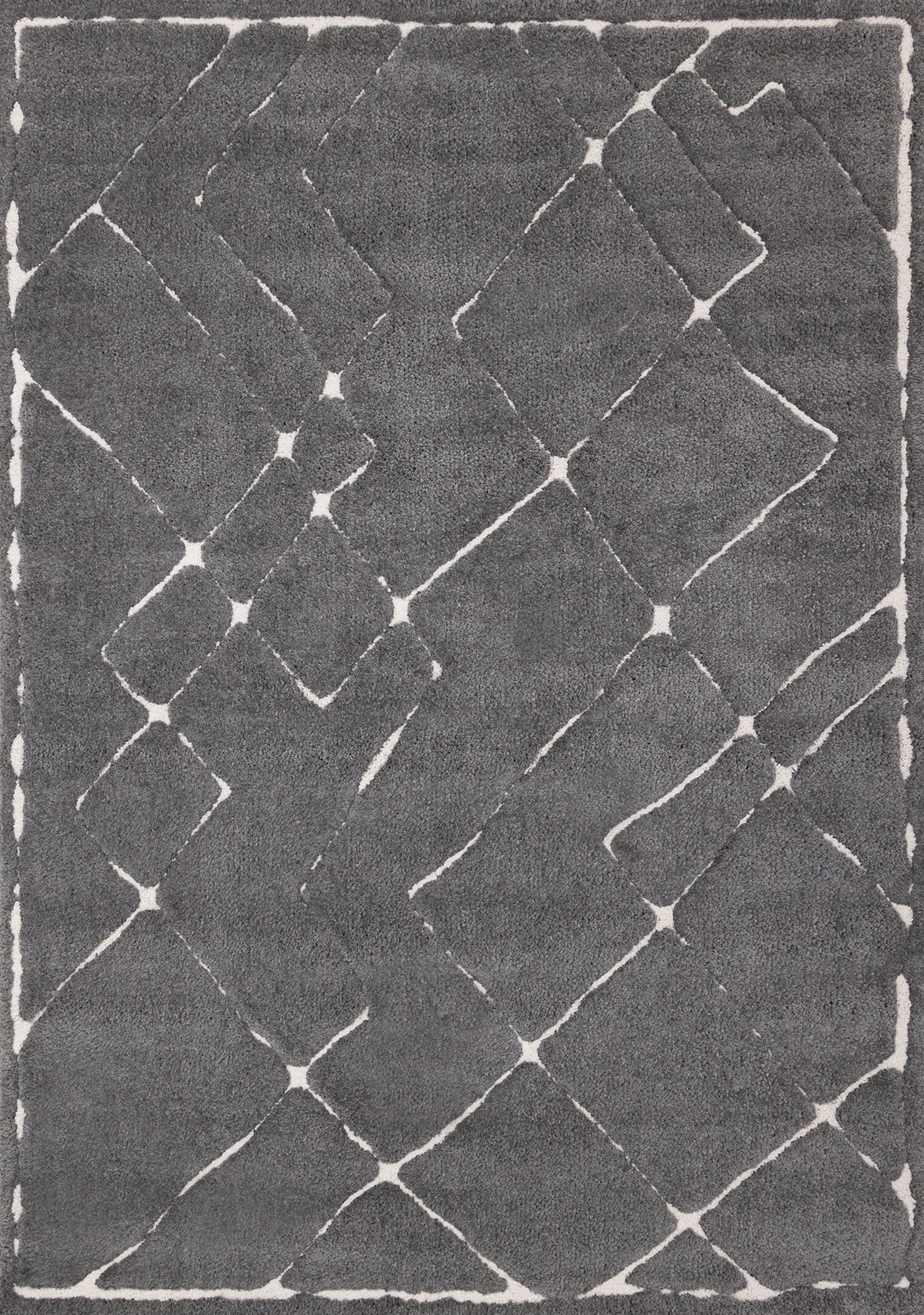 Obsidian 6'7" x 9'6" Broken Lattice Area Rug - Grey, White