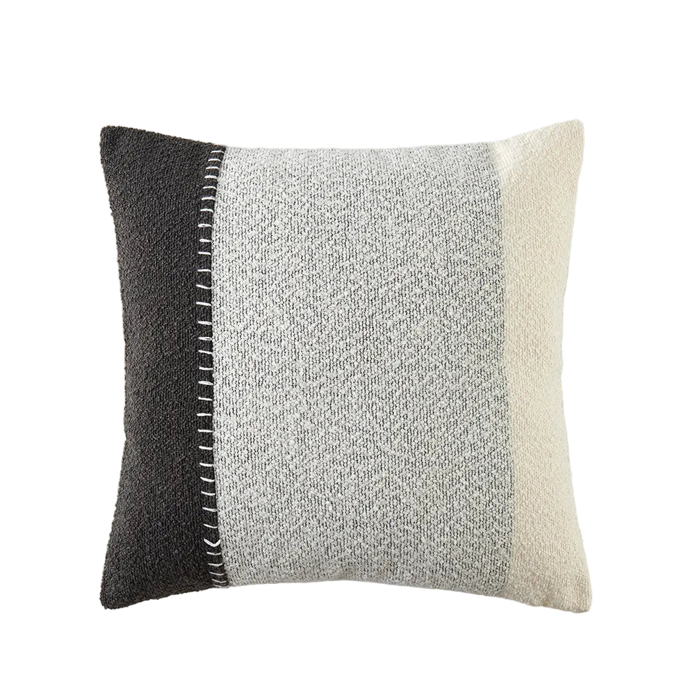 The Great Indoors 18 x 18" Striped Cushion with textured charcoal grey, light grey and ivory colour-blocked panels