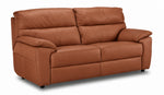 Cognac leather sofa featuring two wide seats, stitched backrests and padded arms