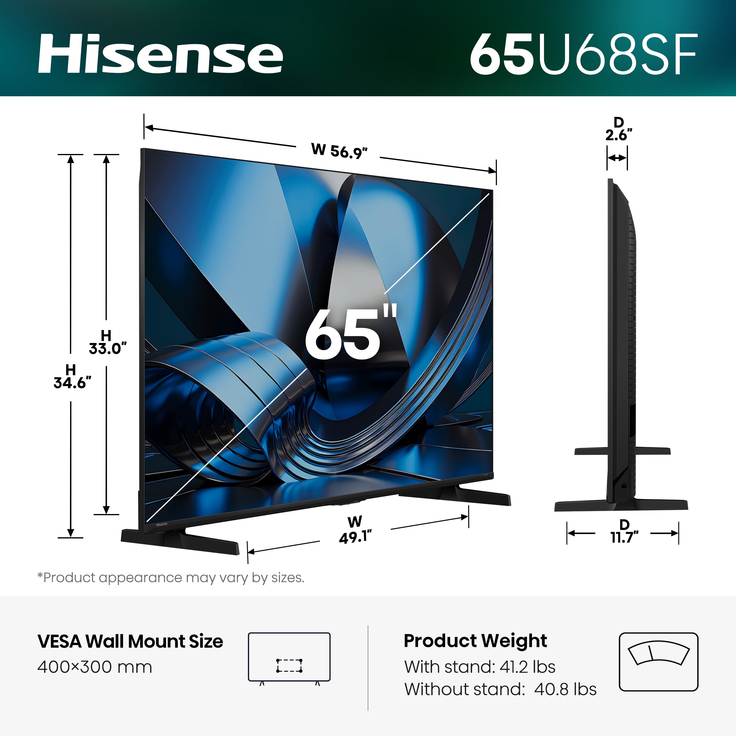 Hisense 65" QLED Mini-LED AI TV 144Hz - Fire TV - 65U68SF--