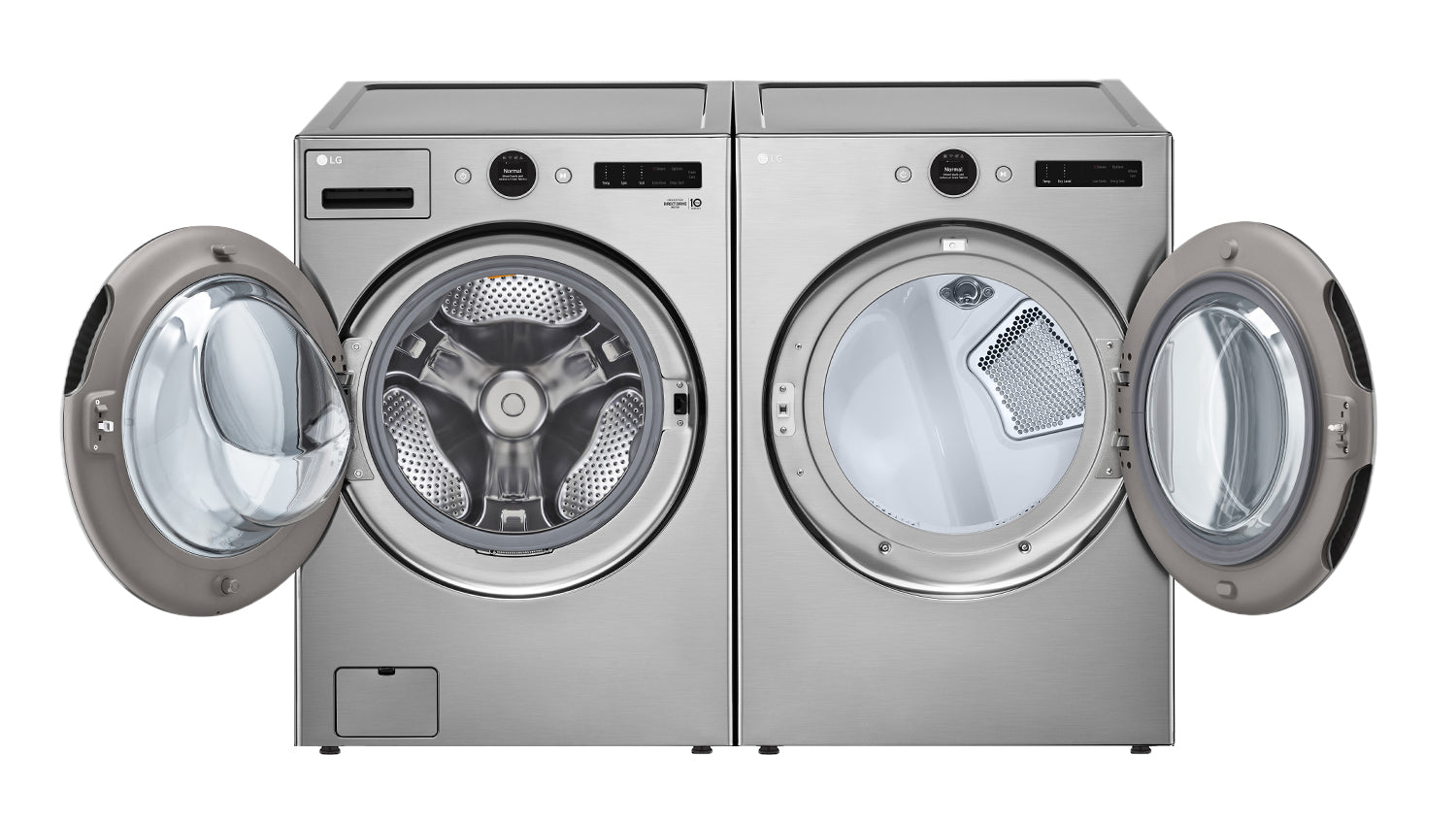 LG Graphite Steel Front Load Washer with AI DD™ (5.2 cu. Ft) & Ultra Large Capacity Smart Front Load Dryer with Built-In Intelligence & TurboSteam® (7.4 cu. ft) - WM5500HVA/DLEX5500V