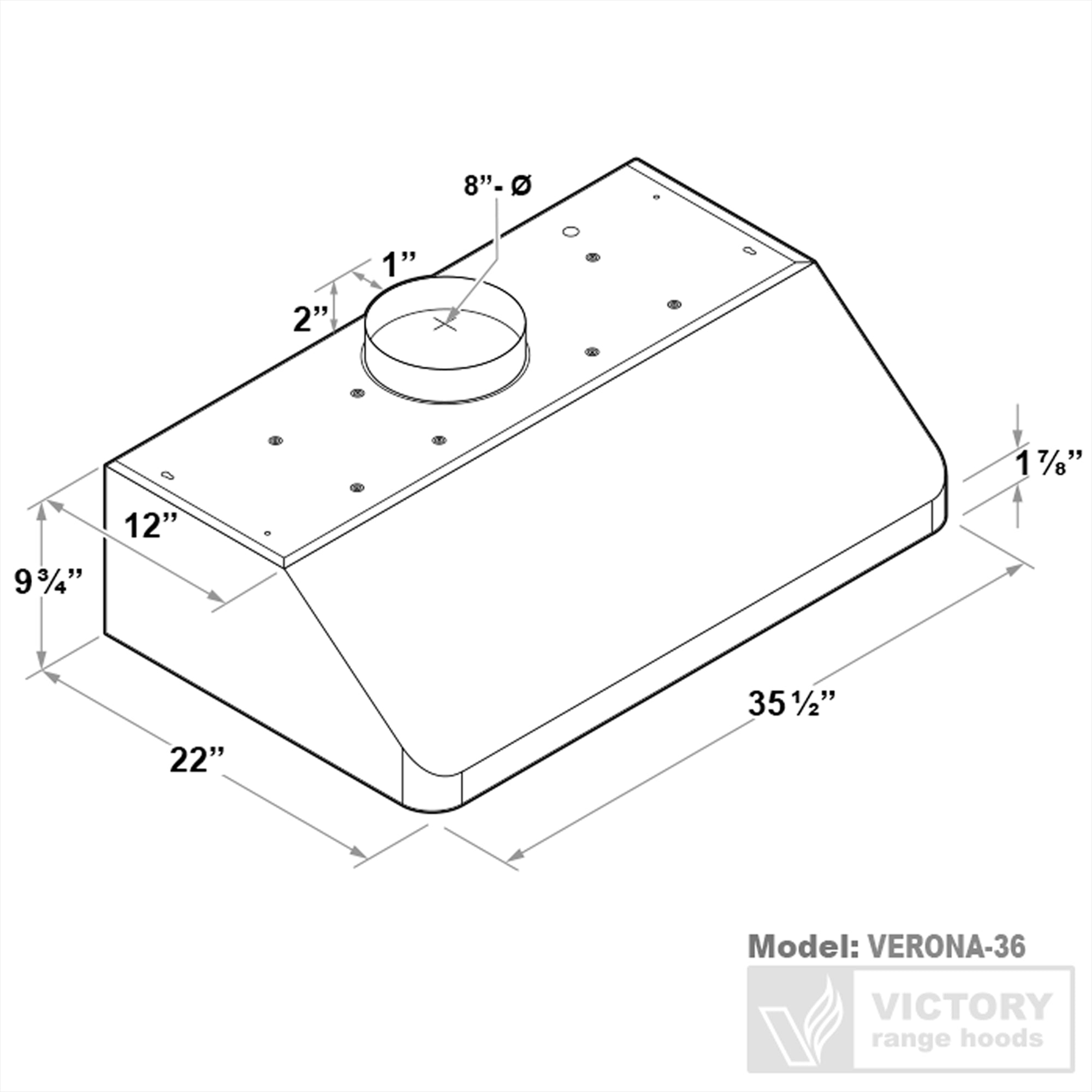 VICTORY Stainless Steel 36-Inch 900 CFM Under Cabinet Range Hood - Verona-36