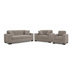 Valetta Sofa, Loveseat and Chair Set - Wheat with wide track arms, dark block feet and matching accent pillows
