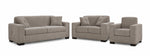 Valetta Sofa, Loveseat and Chair Set - Wheat with wide track arms, dark block feet and matching accent pillows