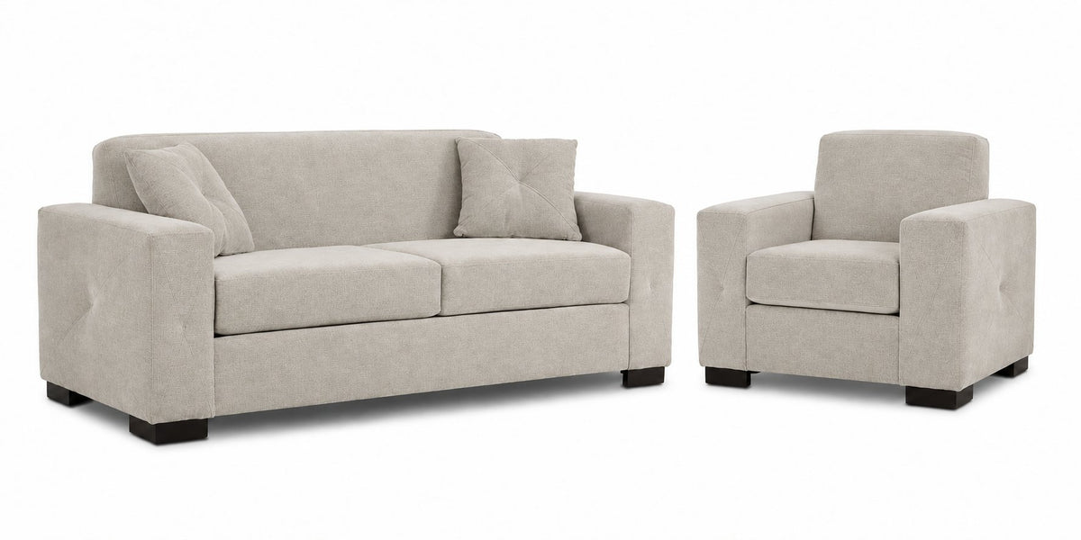 Valetta Sofa and Chair Set - Ivory with wide track arms, dark block feet and matching accent pillows