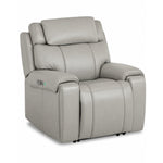 Velocity Power Reclining Home Theatre Recliner - Light Grey angled view with padded headrest, arms and power controls