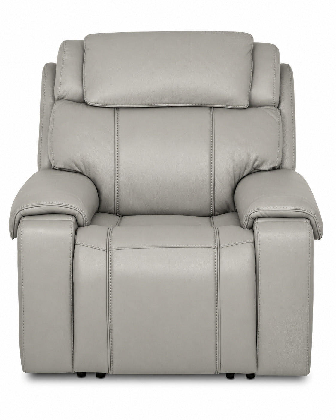 Velocity Power Reclining Home Theatre Recliner - Light Grey front view with plush backrest, headrest and padded arms