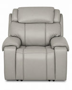 Velocity Power Reclining Home Theatre Recliner - Light Grey front view with plush backrest, headrest and padded arms