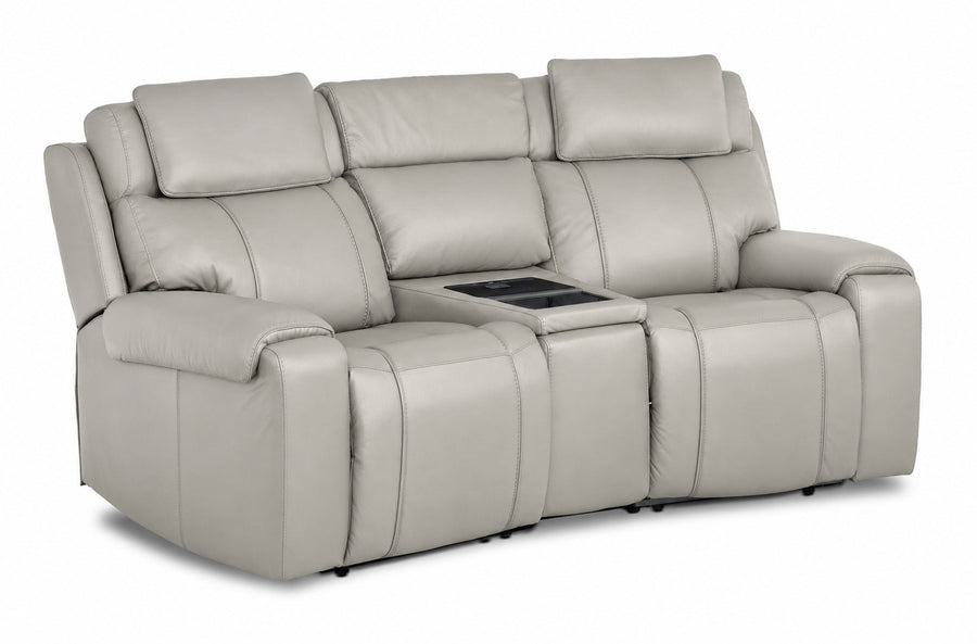 Velocity 3-Piece Leather Power Reclining Home Theatre Seating - Light Grey with two seats and wedge console