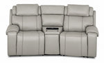 Velocity light grey 3-piece home theatre seating front view with two recliner seats and centre wedge console