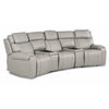Velocity 5 - Piece Leather Power Reclining Home Theatre Seating with 2 Wedge Consoles - Light Grey