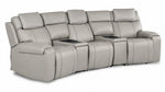 Velocity 5-Piece Leather Power Reclining Home Theatre Seating - Light Grey with three seats and two wedge consoles