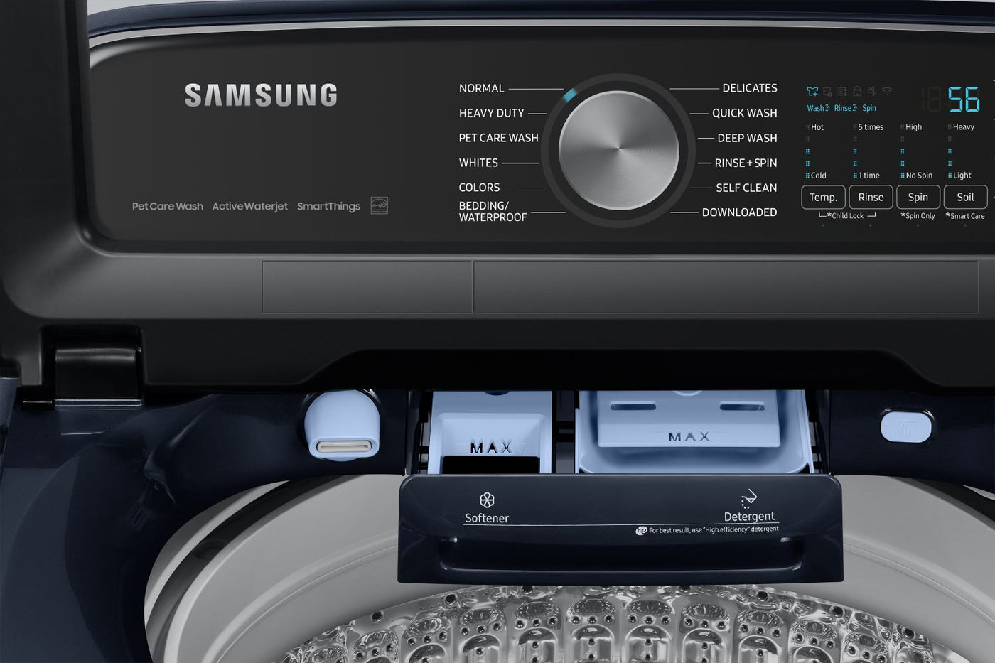 Samsung Navy Top Load Washer with Pet Care and Agitator (6.1cu.ft) & Smart Dryer with Pet Care (7.4cu.ft) - WA53CG7155ADA4/DVE54CG7155DAC