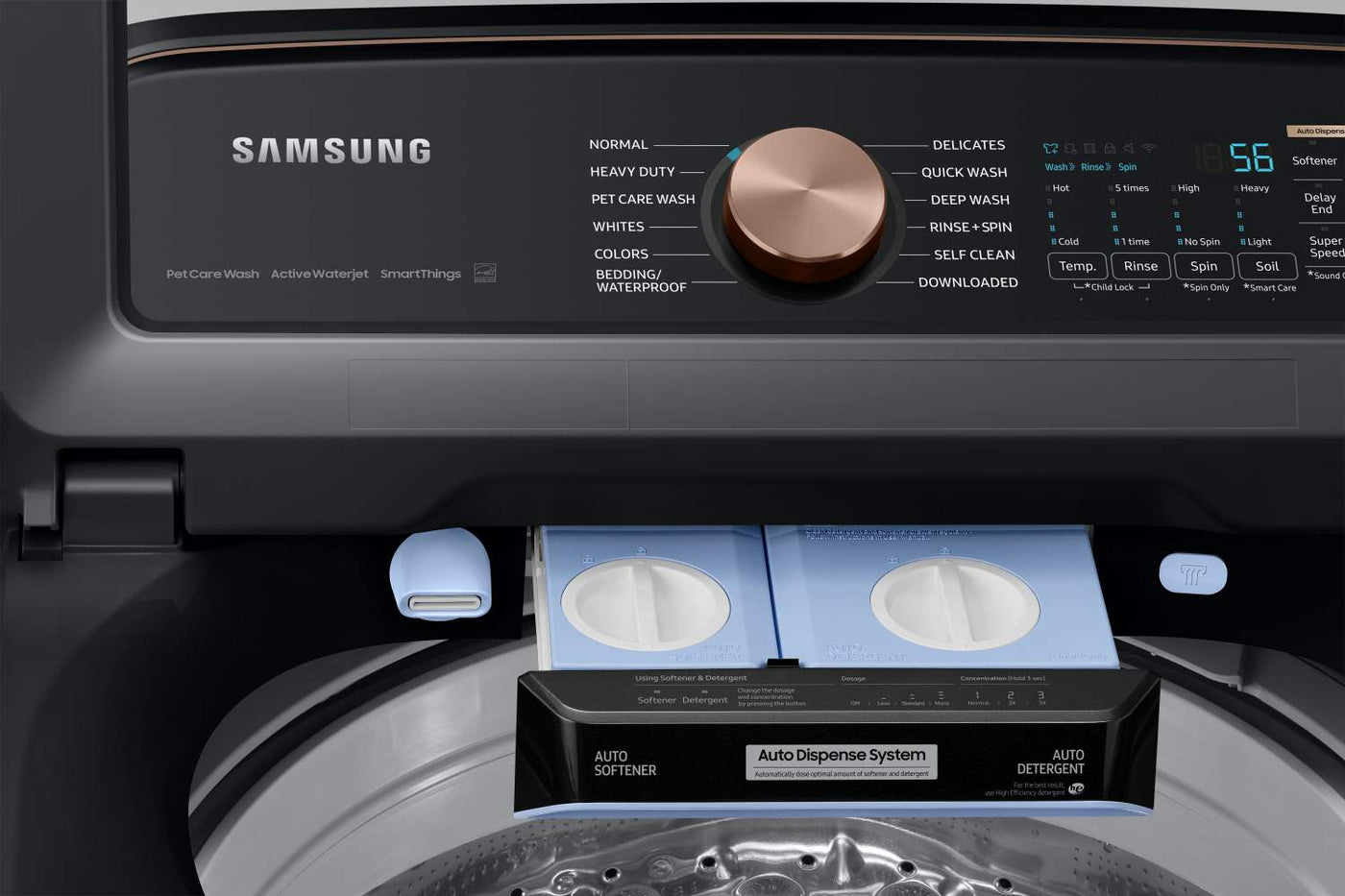 Samsung Black Stainless Ultra Capacity Top Load Washer (6.2cu.ft) & Smart Electric Dryer with Pet Care (7.4cu.ft) - WA54CG7550AVA4/DVE54CG7550VAC